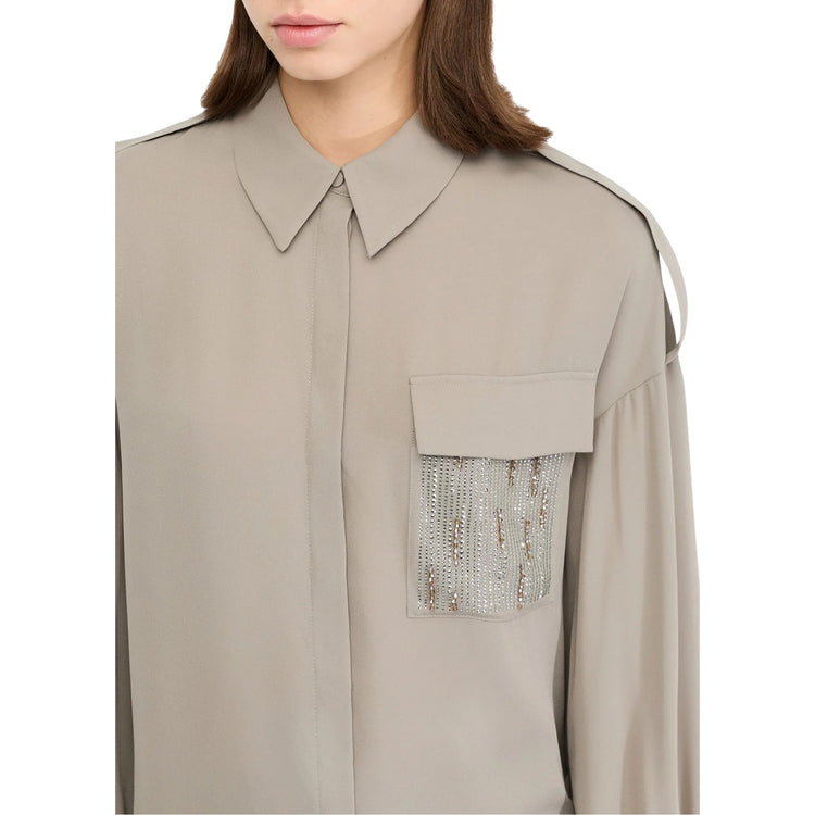 Camicia Donna con tasca con strass dettaglio