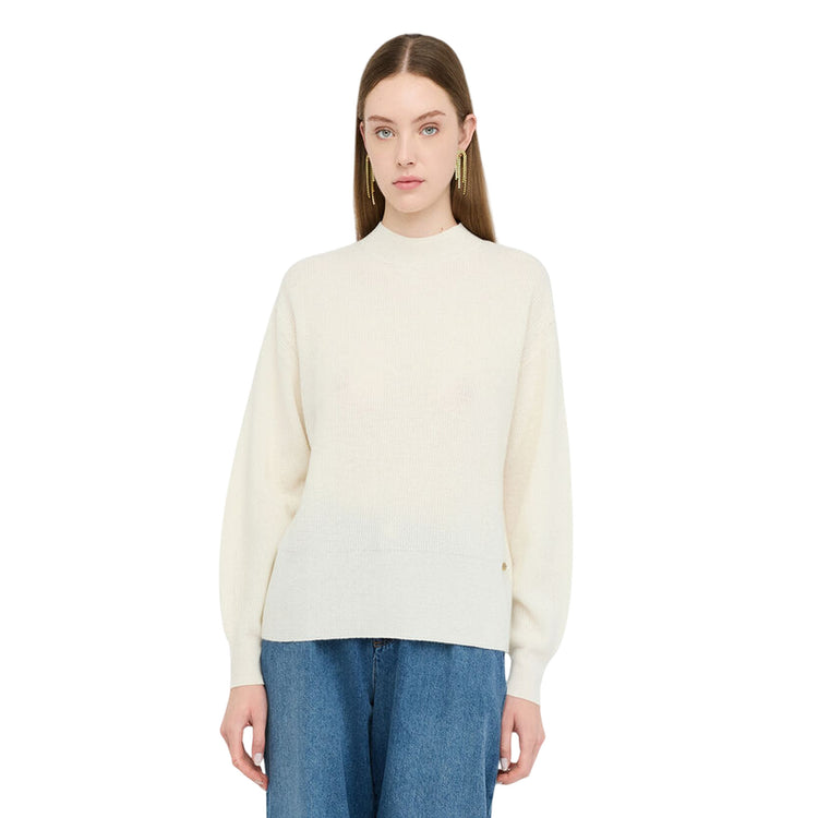Maglia Donna in lana e cashmere con cut-out Bianco modella frontale
