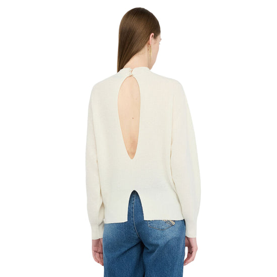 Maglia Donna in lana e cashmere con cut-out Bianco modella retro