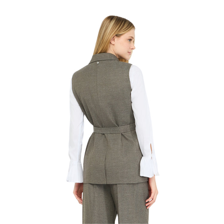 Gilet Donna chevron con cintura modella retro