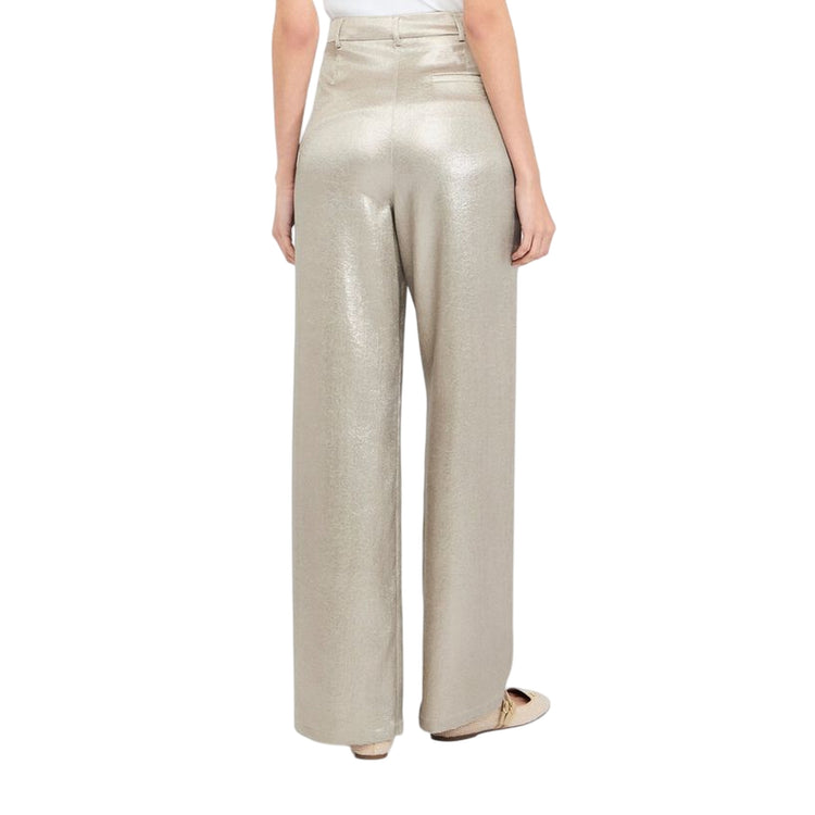 Pantaloni Donna in crêpe laminato oro modella retro