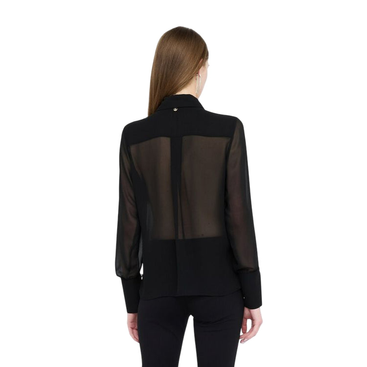 Camicia Donna in georgette nero con dettagli perle modella retro