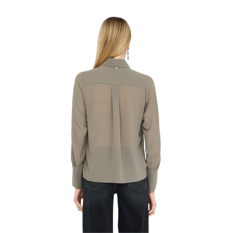 Camicia Donna in georgette Verde, con perle