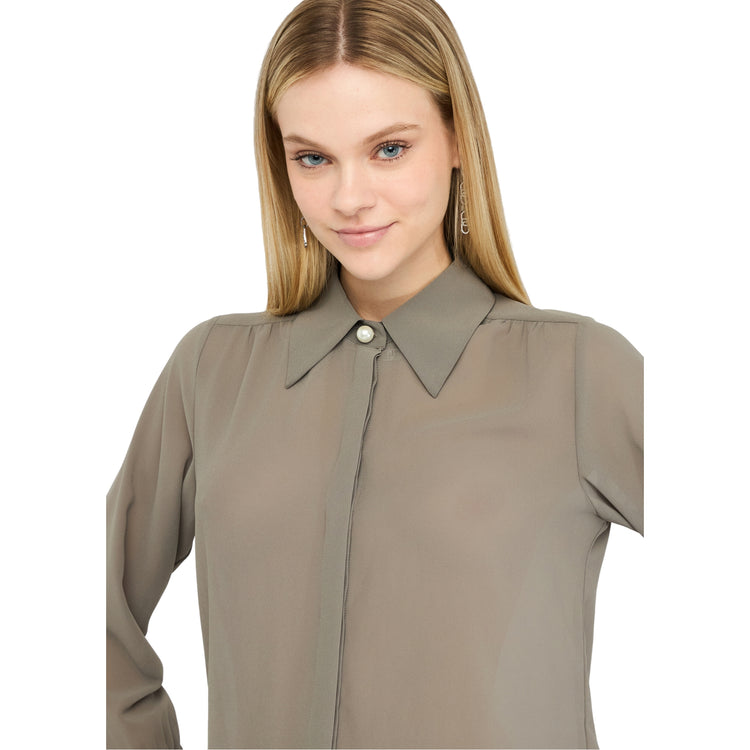 Camicia Donna in georgette Verde, con perle