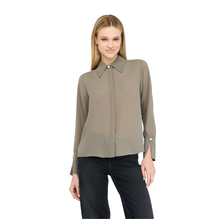 Camicia Donna in georgette Verde, con perle