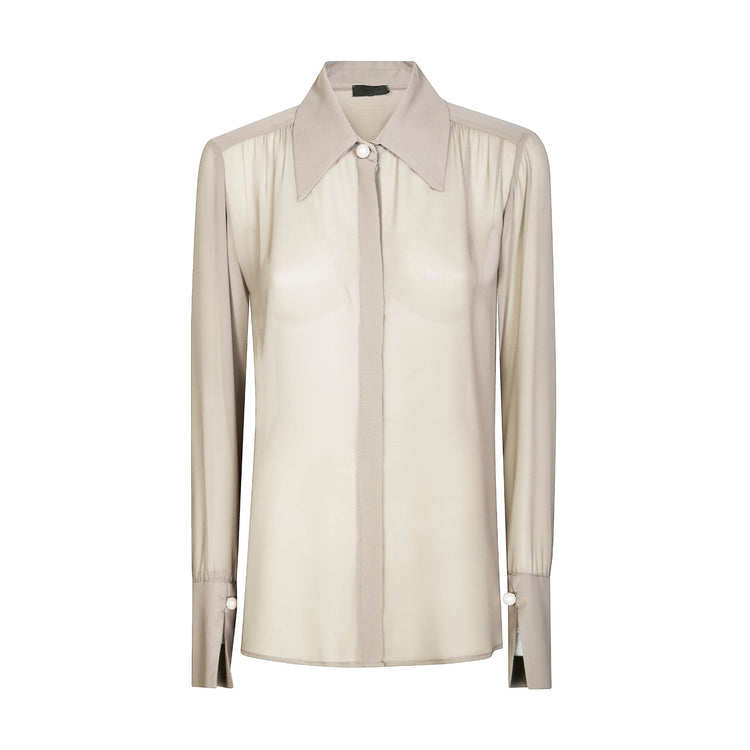 Camicia Donna in georgette con colletto classico e perle decorative