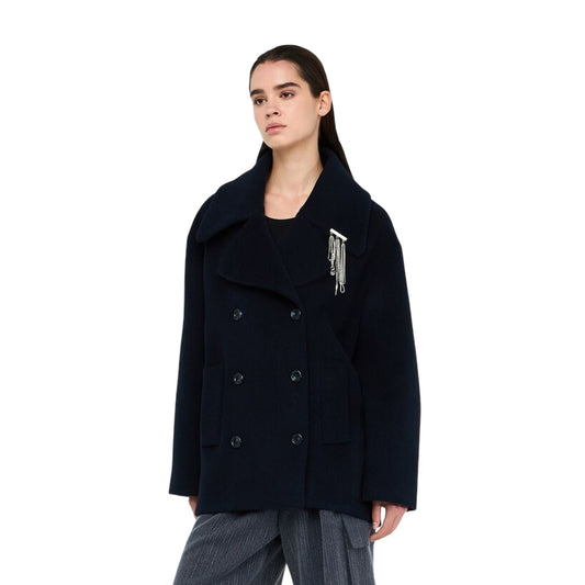 Cappotto Donna Blu scuro con spilla modella frontale