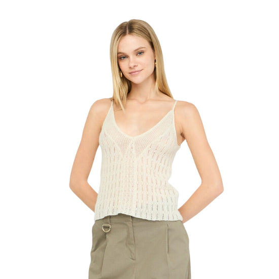 Top Donna in maglia misto lana e alpaca Bianco modella frontale