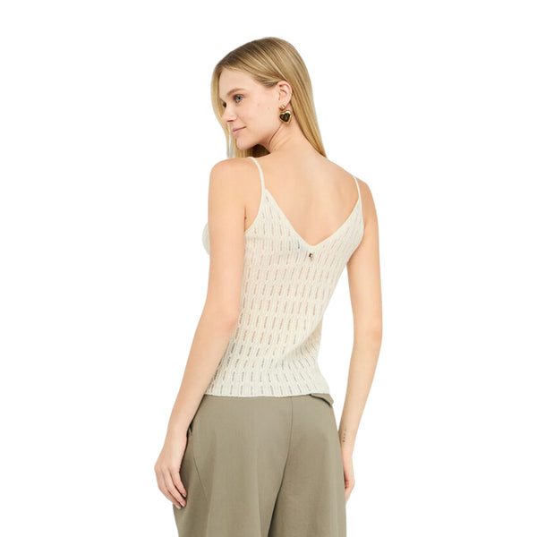 Top Donna in maglia misto lana e alpaca Bianco modella retro