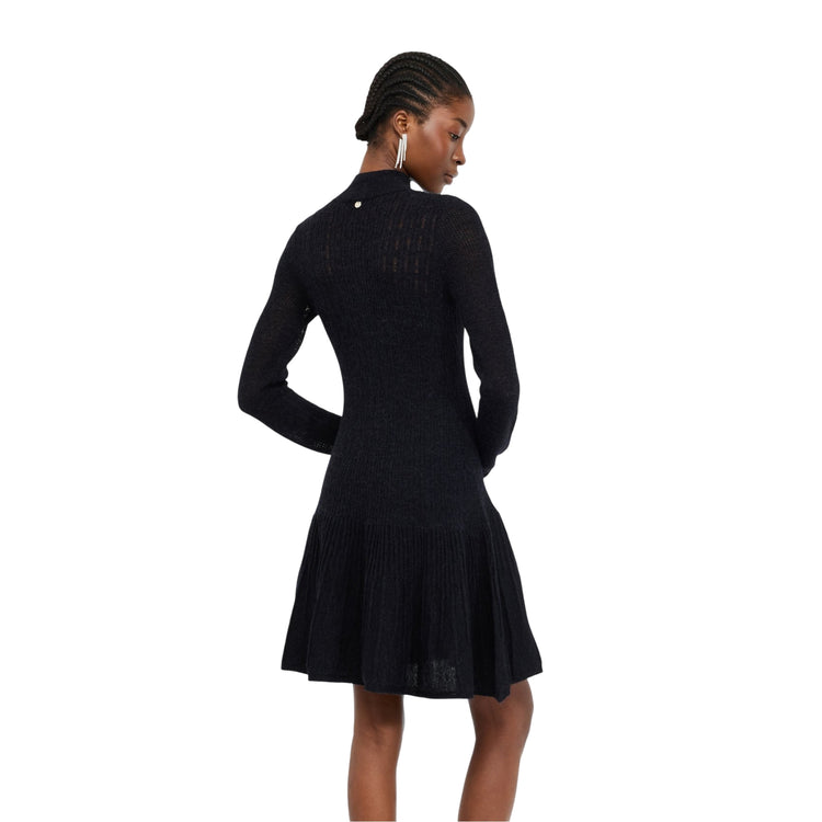 Abito midi Donna in lana e alpaca Nero modella retro