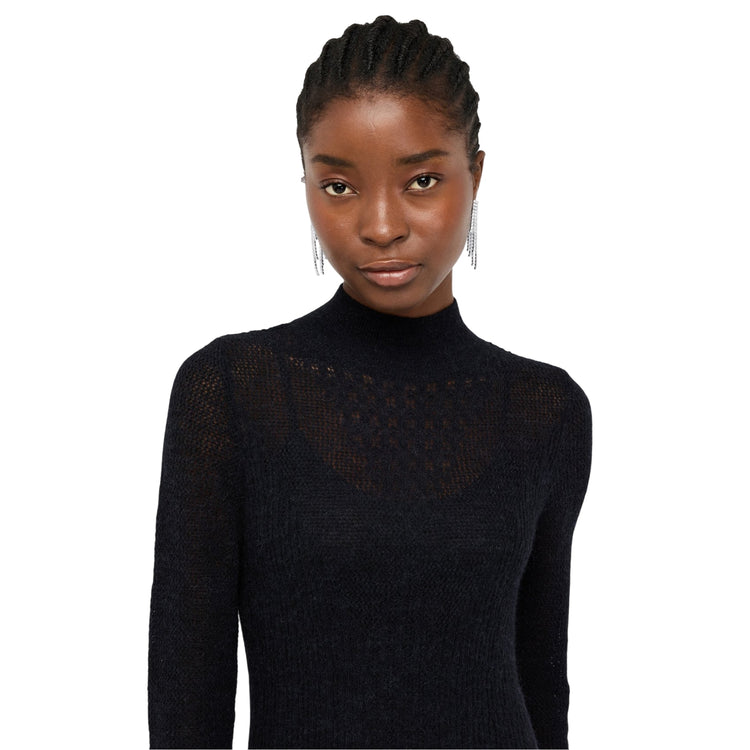 Abito midi Donna in lana e alpaca Nero modella frontale ravvicinata