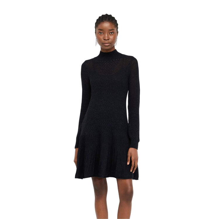 Abito midi Donna in lana e alpaca Nero modella frontale