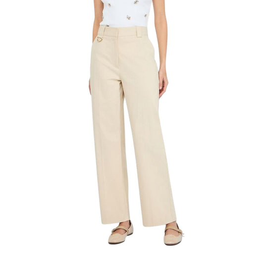 Pantaloni chino Donna in cotone bianco modella frontale