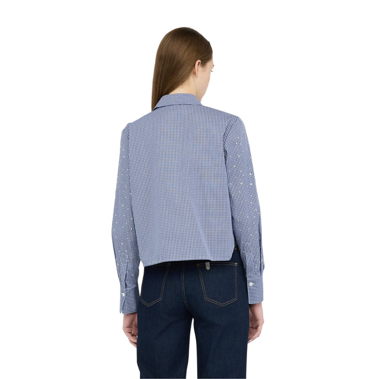 Camicia Donna in popeline con strass Blu modella retro