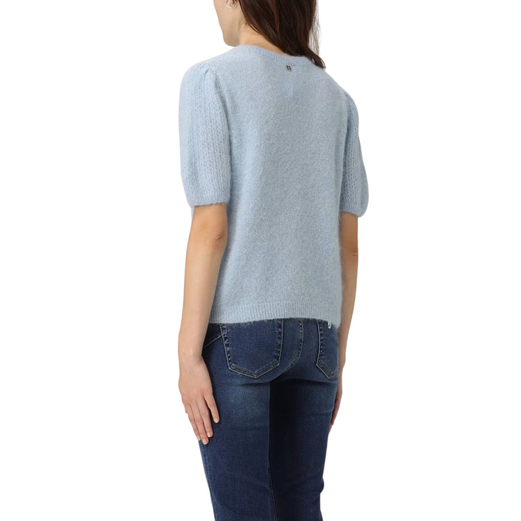 Maglione Donna con maniche corte a palloncino Azzurro modella retro