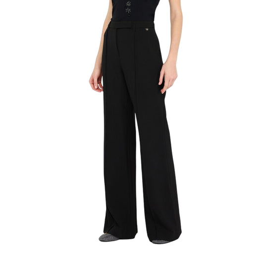 Pantaloni Flare Donna in tinta unita nera modella frontale