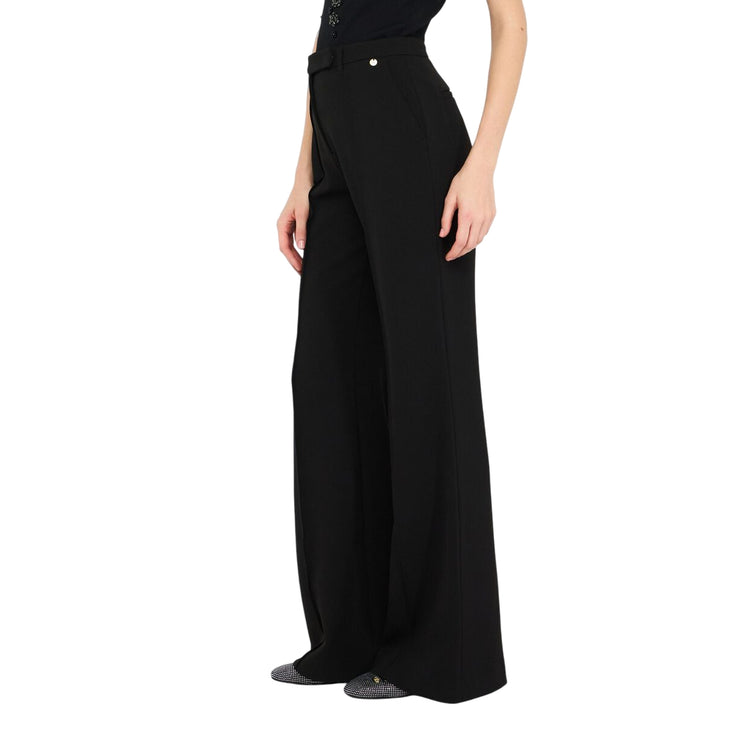 Pantaloni Flare Donna in tinta unita nera modoella laterale