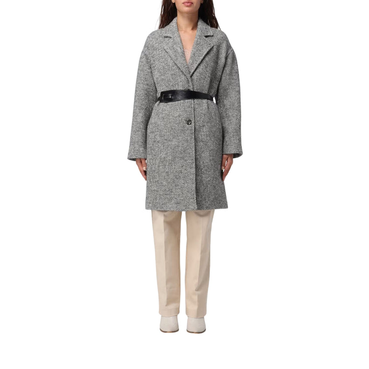 Cappotto Donna Chevron con cintura modella frontale