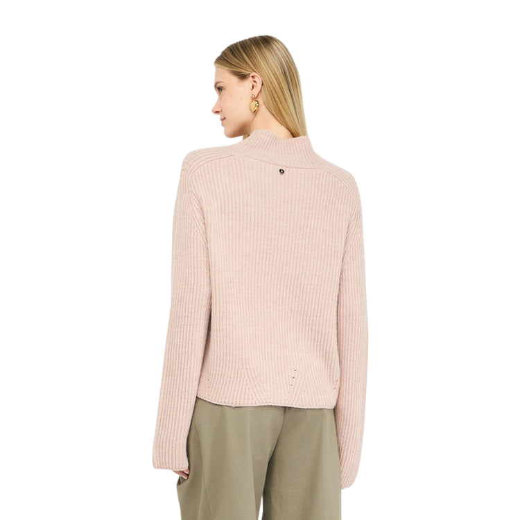 Maglione Donna in misto lana a coste Rosa modella retro