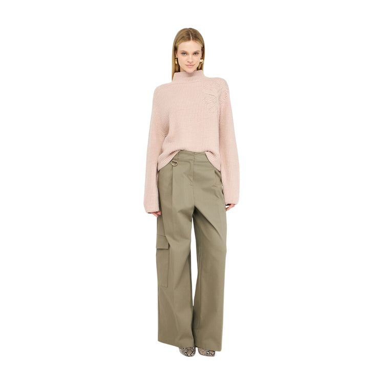 Maglione Donna in misto lana a coste Rosa modella intera frontale