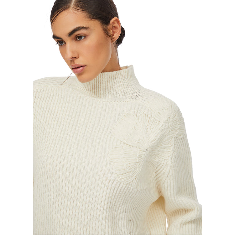 Maglione Donna in misto lana a coste Bianco dettaglio