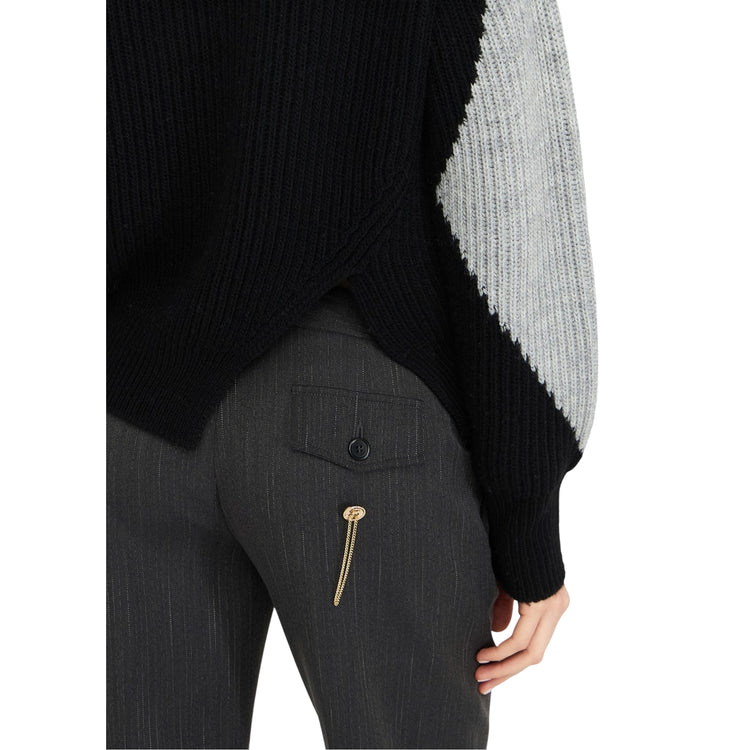 Maglione Donna in lana con intarsi nero/grigio/bianco dettaglio retro
