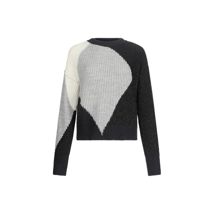 Maglione Donna in lana con intarsi nero/grigio/bianco