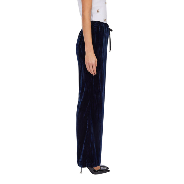 Pantaloni Donna in velluto Blu modella laterale