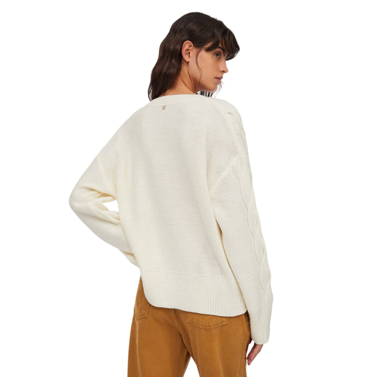 Maglione Donna in lana a trecce Bianco modella retro