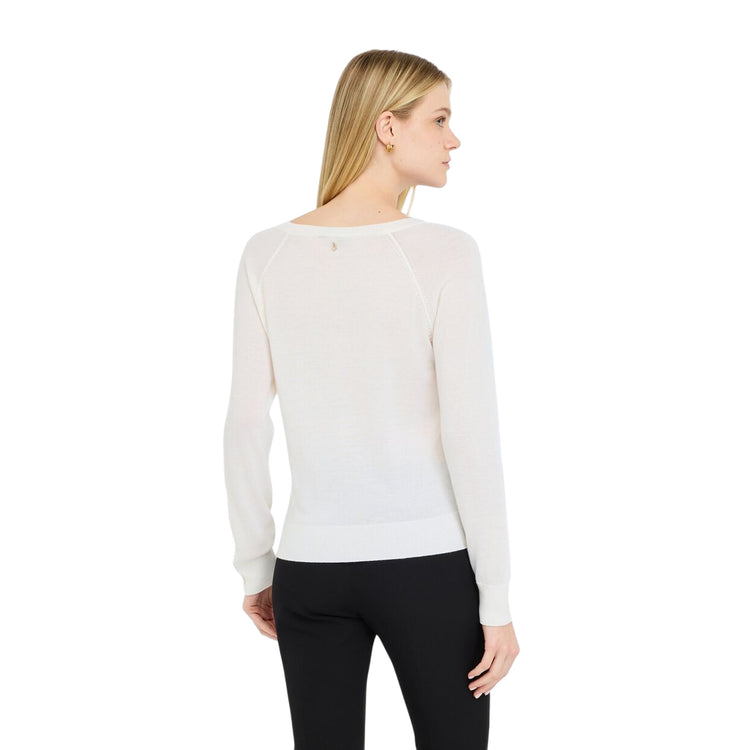 Maglia Donna in lana con pizzo Bianco modella retro