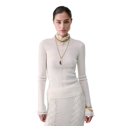 Maglia Donna con rouches Bianco, modella frontale