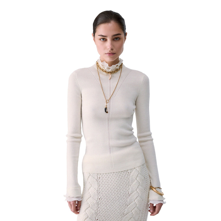 Maglia Donna con rouches Bianco, modella frontale
