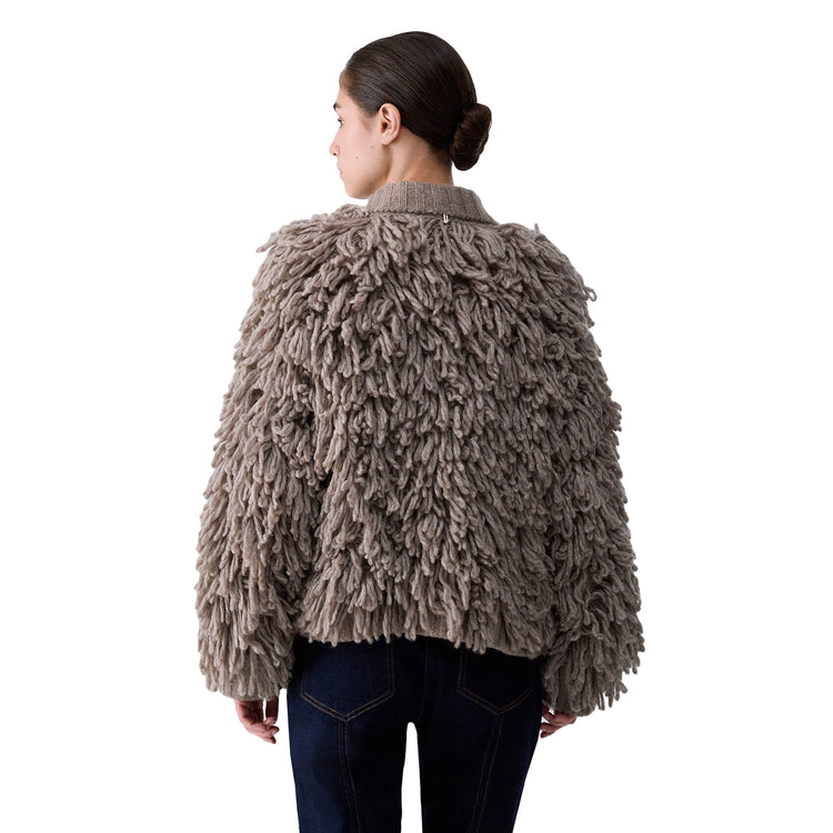 Cappotto Donna in maglia beige lurex modella retro