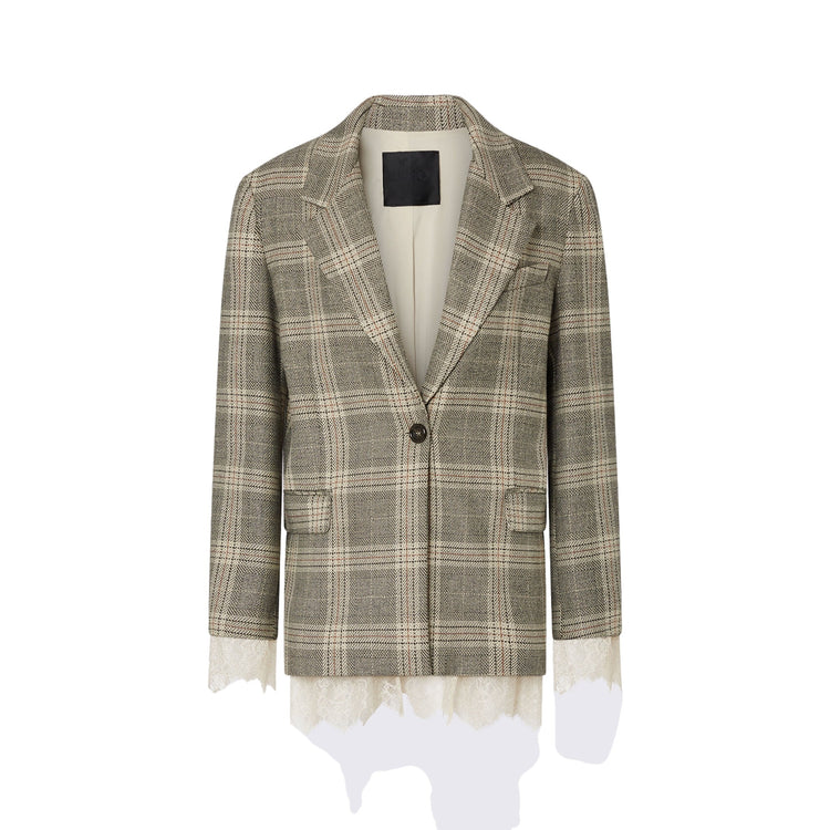 Blazer Donna motivo check con pizzo