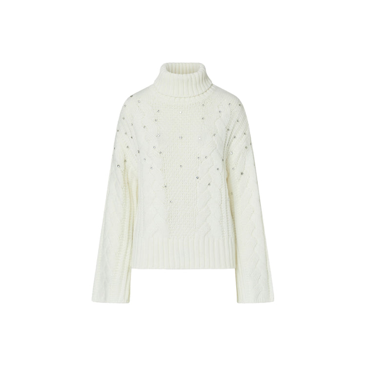 Maglia Donna a trecce con strass Bianco