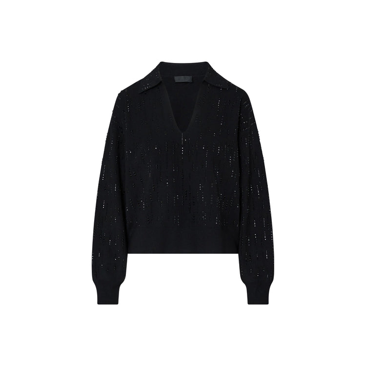 Maglia Donna con colletto e strass Nero
