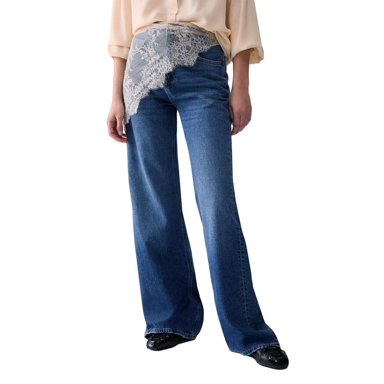 Jeans flare Donna con bandana pizzo modella frontale
