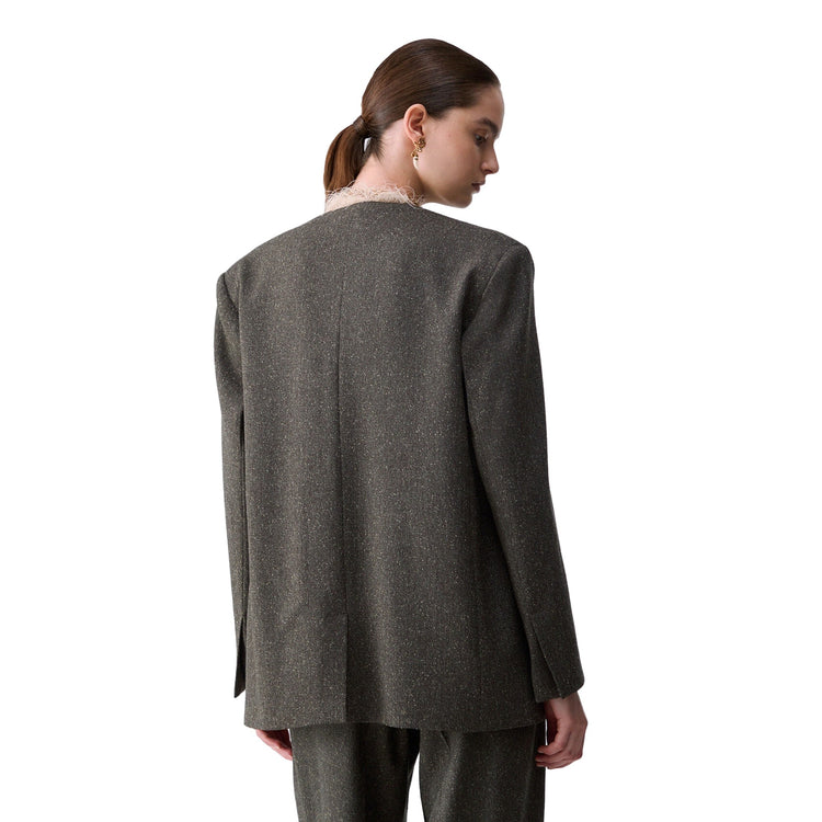 Giacca Donna in tweed con cintura grigio modella retro