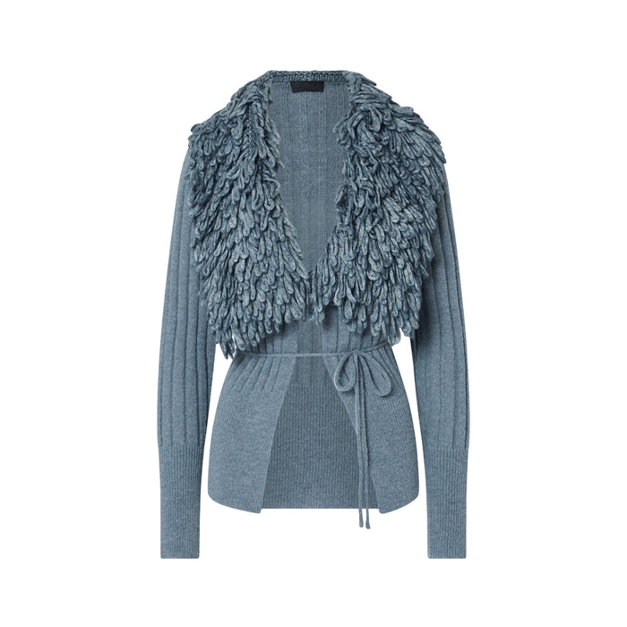 Cardigan Donna con colletto voluminoso azzurro