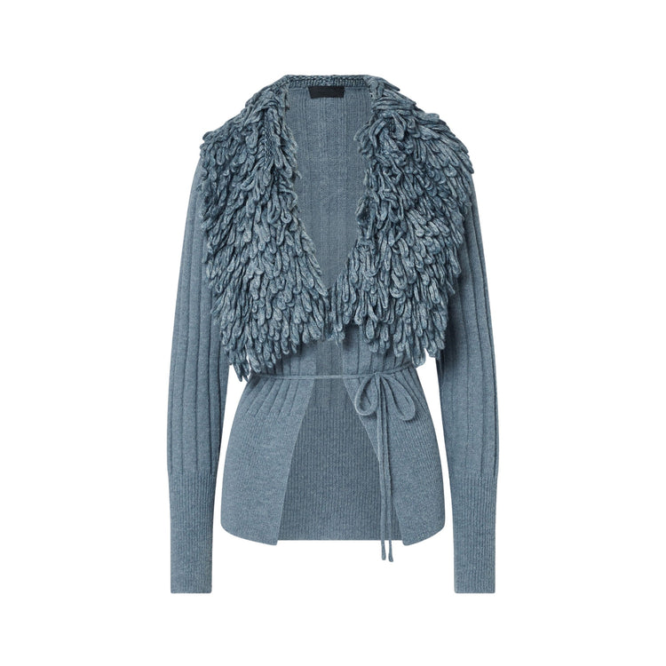 Cardigan Donna con colletto voluminoso azzurro