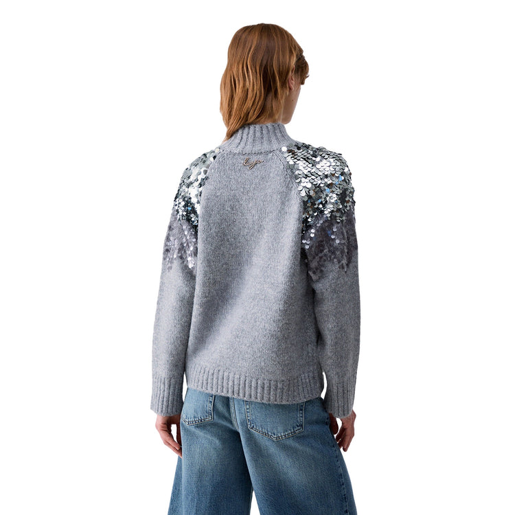 Maglia Donna in lana con paillettes Grigio modella retro