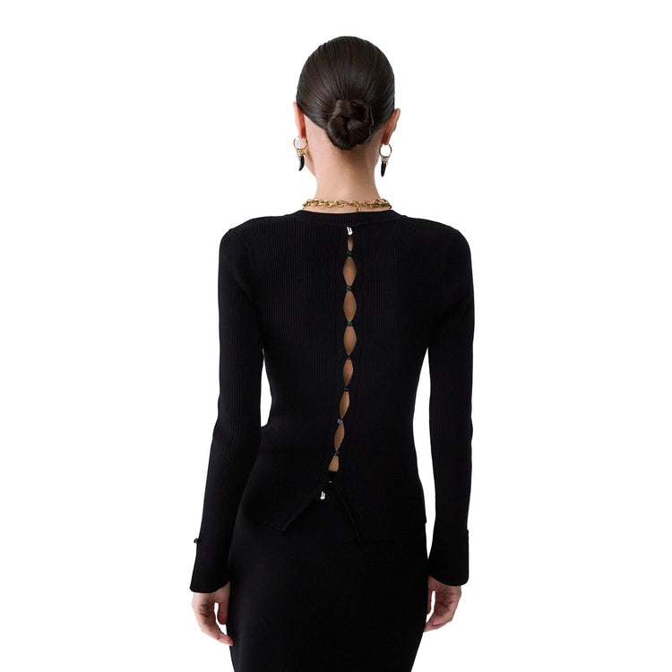 Maglia Donna con piccoli cut-out Nero modella retro