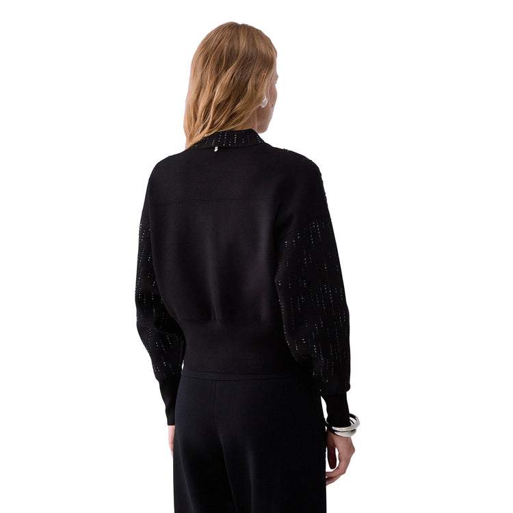 Giacca Donna in maglia nera con strass modella retro