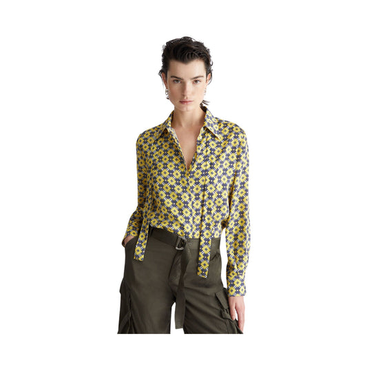 Modella con Camicia in twill con stampa geometrica all over e colletto classico con fiocco