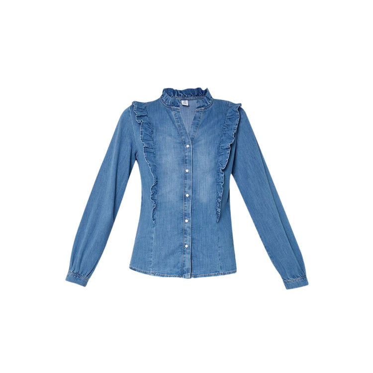 Camicia Donna in denim con rouches