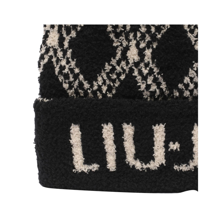 foto dettaglio Cappello donna tessuto jacquard bianco e nero con pom pom Liu Jo