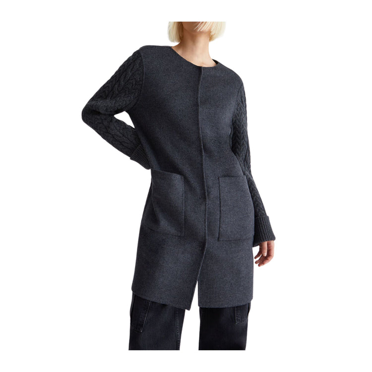 Manteau tricoté femme col rond