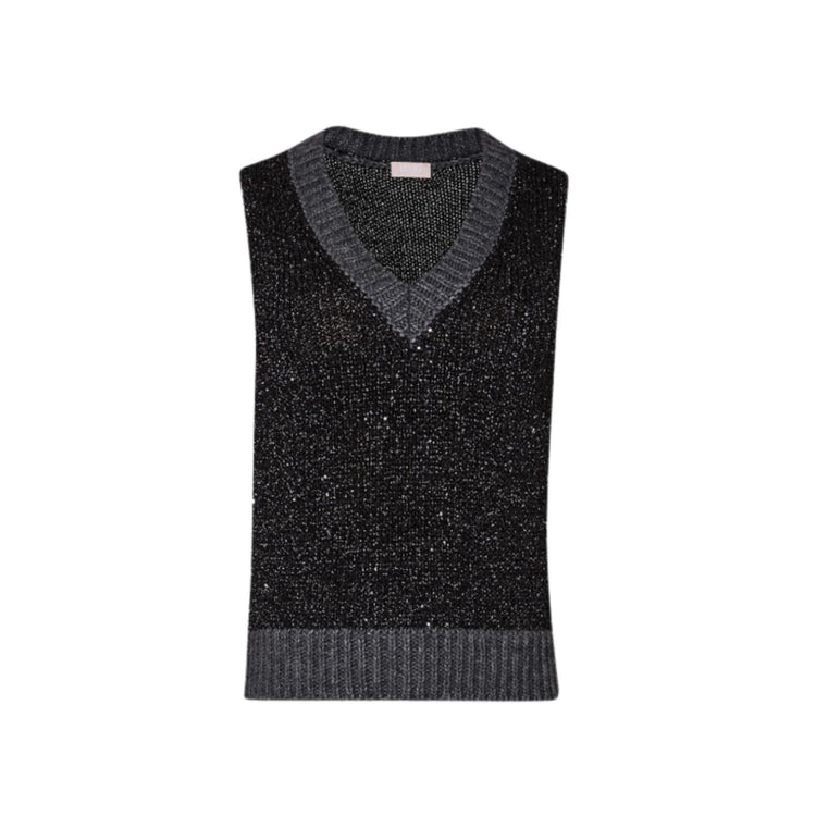 Immagine frontale Gilet con glitter all over e scollo a V