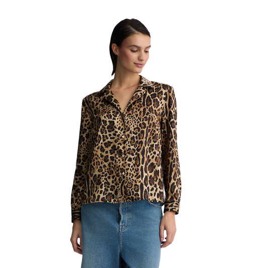 Camicia Donna in twill animalier modella frontale