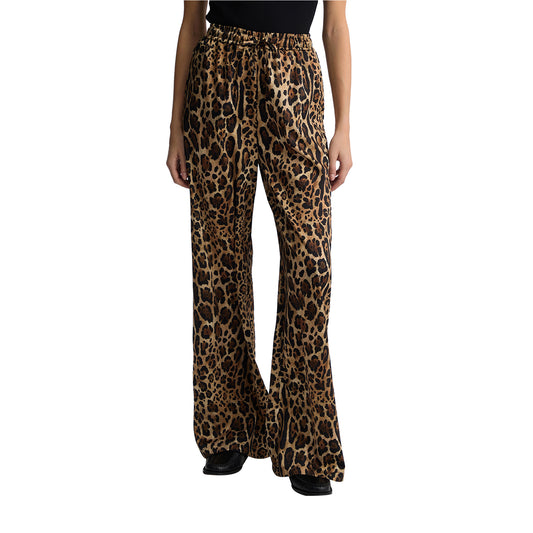 Pantaloni Donna in twill con stampa animalier modella frontale